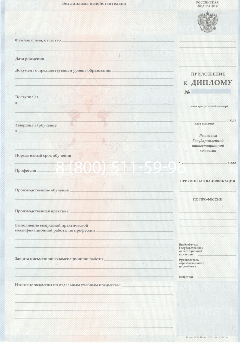 Заказать Диплом ПТУ 2007-2010 годов в Нижнем Новгороде